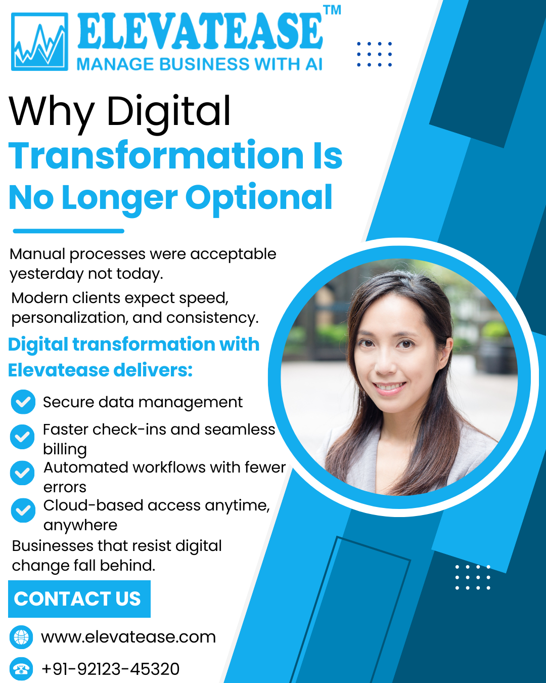 A sleek smartphone interface displaying real-time business analytics and cloud-based management tools for a modern wellness clinic.